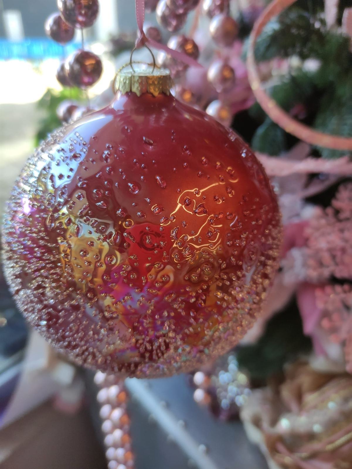 Bola árbol de Navidad rosa antiguo escacada de cristal - Imagen 1
