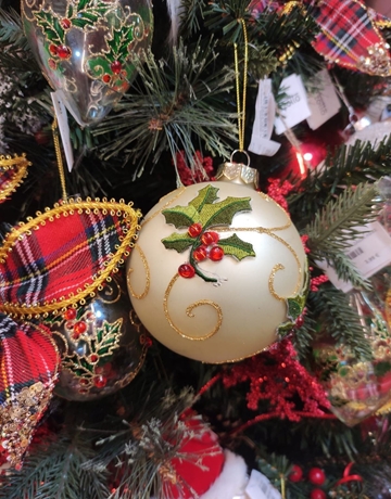 Bola de Navidad cristal blanca con bordado - Imagen 1