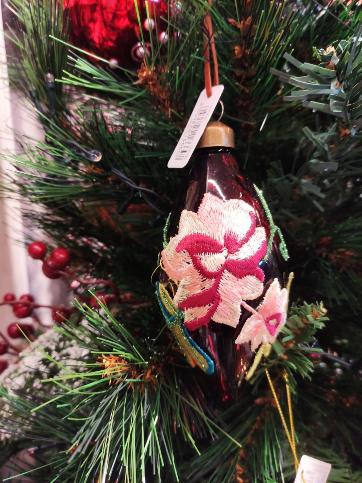 Bola péndulo cristal con bordado árbol de Navidad - Imagen 1
