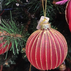Bola redonda cristal árbol de Navidad roja con purpurina dorada - Imagen 1