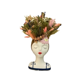 Jarrón cerámica cabeza con flor seca - Imagen 1